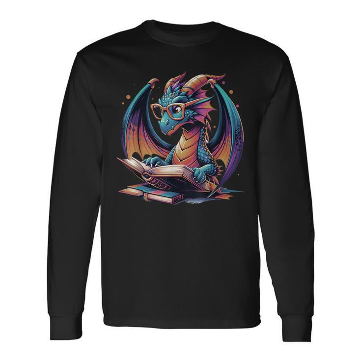 Dragons Reading Book Distressed Bookworms Dragons And Books Long Sleeve T-Shirt
