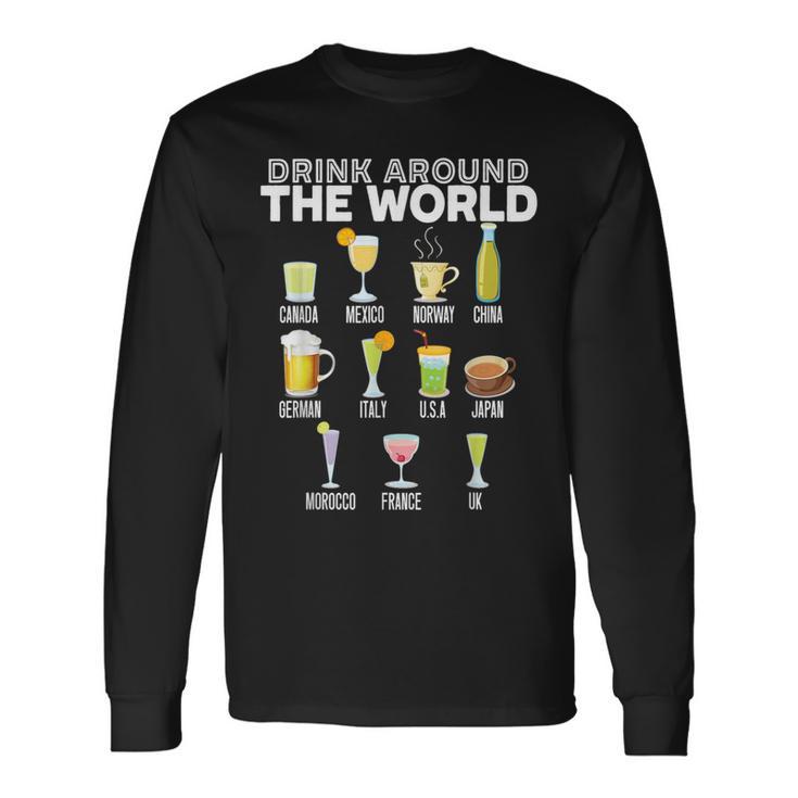 Drink Around The World Travel Tourist Road Trip Alcoholic Long Sleeve T-Shirt