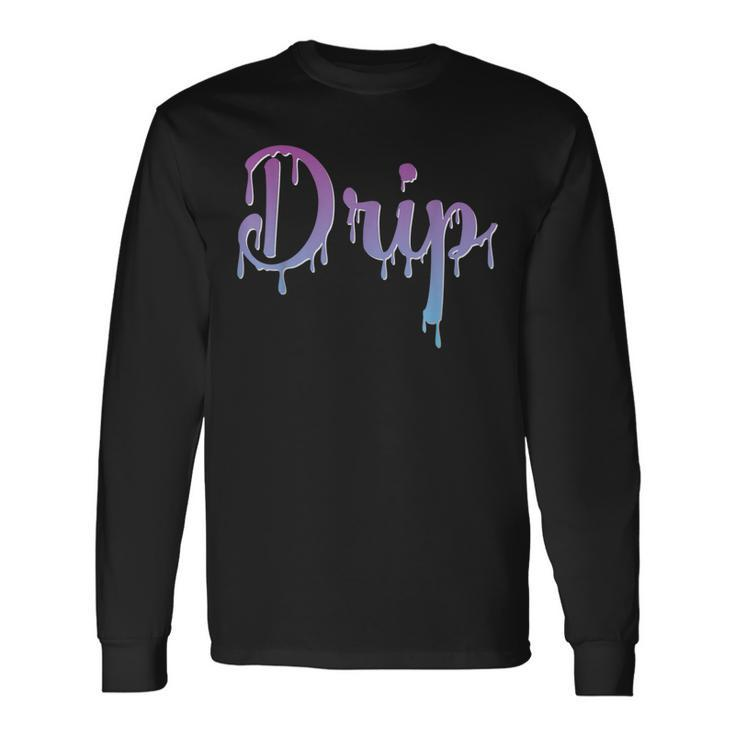 Drip Font Graphic Lettering Dripping Look Turquoise Purple Long Sleeve T-Shirt