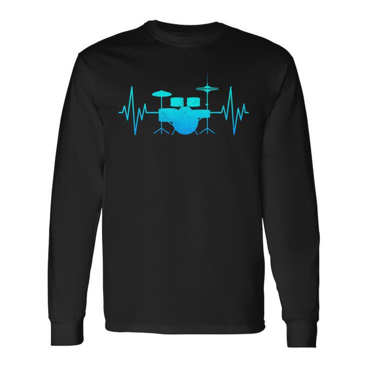 Drum Heartbeat Lifeline Music Lover Band Member Drummer Men Long Sleeve T-Shirt