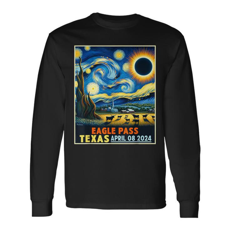 Eagle Pass Texas Total Solar Eclipse 2024 Starry Night Long Sleeve T-Shirt