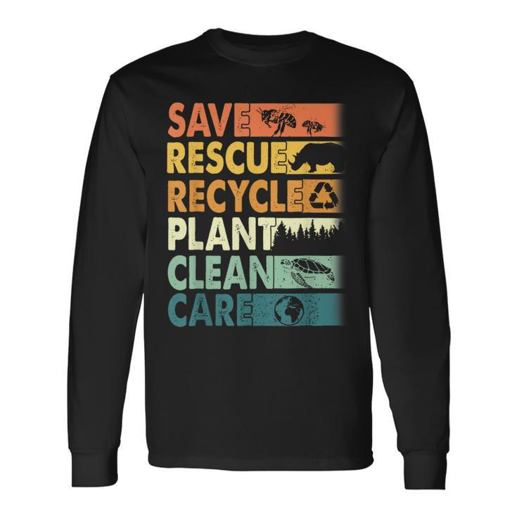 Earth Day Save Rescue Animals Recycle Plastics Planet Long Sleeve T-Shirt