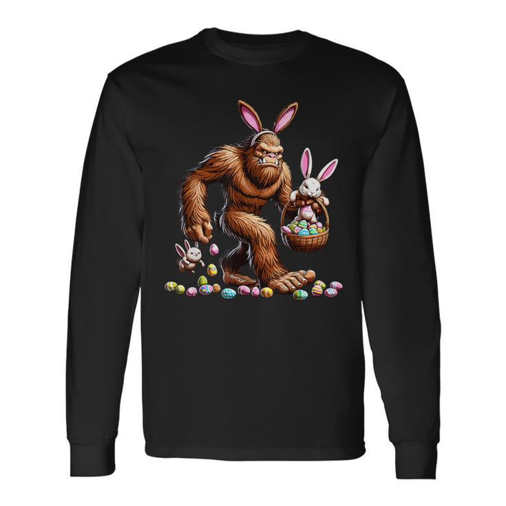 Easter Bigfoot With Bunny & Egg Basket Festive Celebration Long Sleeve T-Shirt