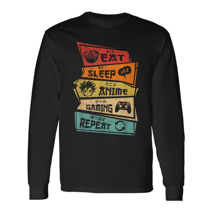 Eat Sleep Anime Gaming Repeat Anime Lover Gamer Fan Long Sleeve T-Shirt Gifts ideas