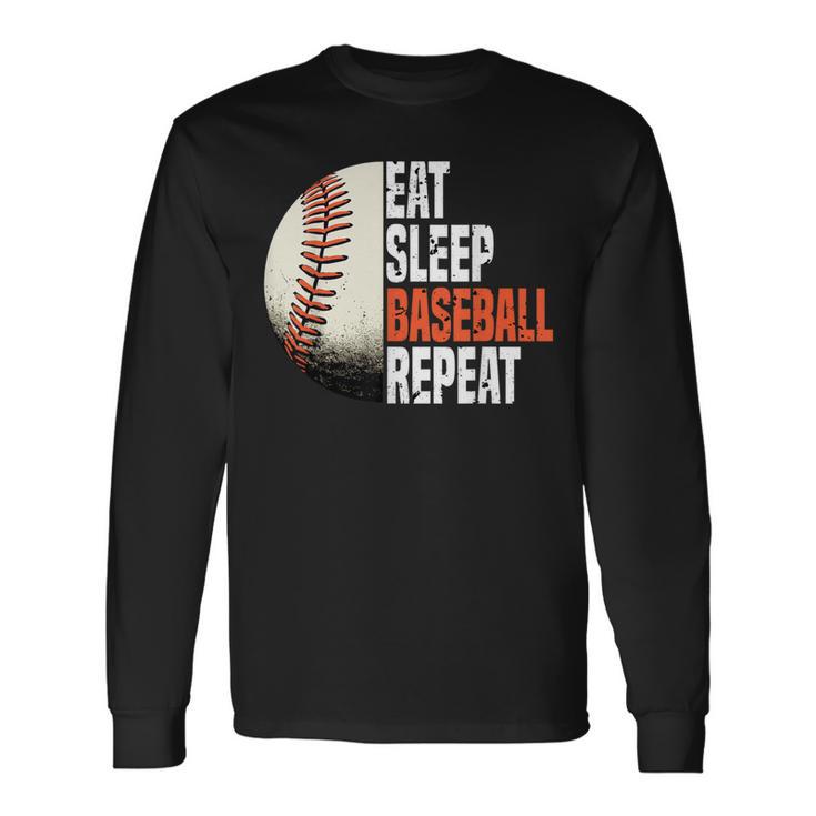 Eat Sleep Baseball Repeat Baseball Player Retro Baseball Long Sleeve T-Shirt