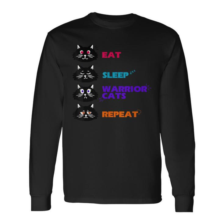 Eat-Sleep-Cat Warrior-Repeat-Cat Lover Long Sleeve T-Shirt