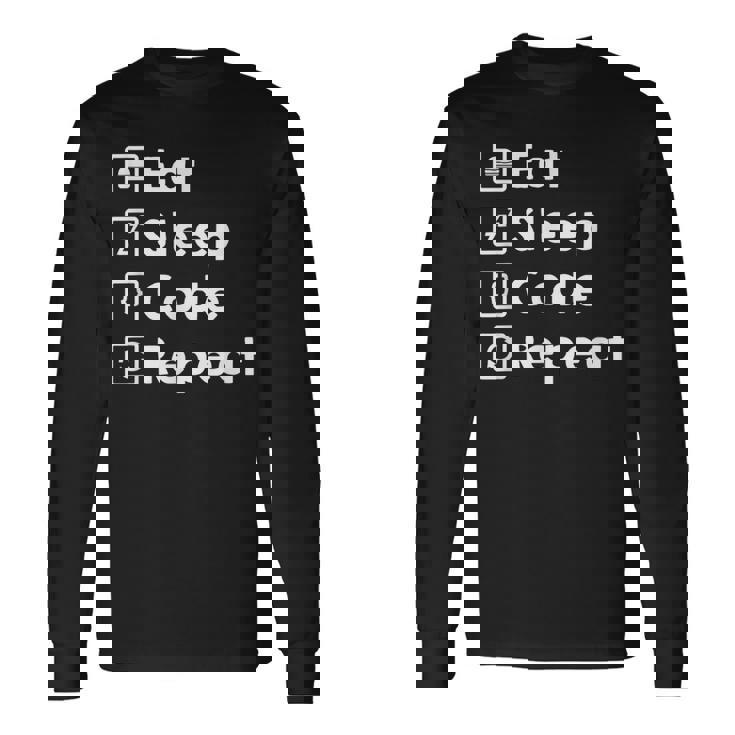 Eat Sleep Code Repeat Geek Programmer Developer Camiseta de manga larga Ideas de regalos