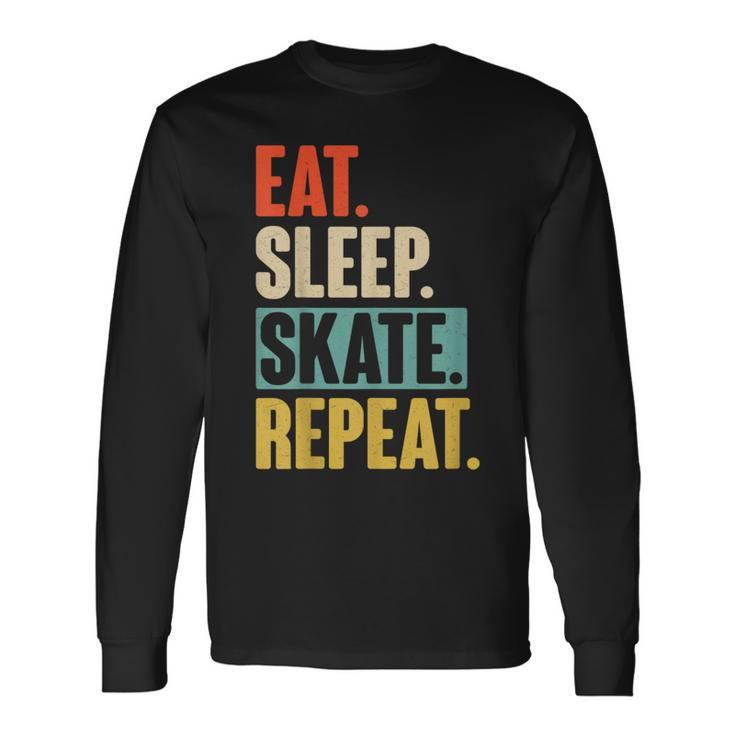 Eat Sleep Skate Repeat Retro Vintage Skating Skater Long Sleeve T-Shirt