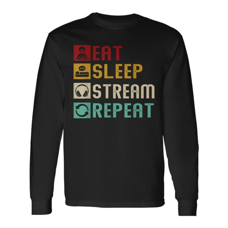 Eat Sleep Stream Repeat Streaming Gaming Streamer Vintage Long Sleeve T-Shirt