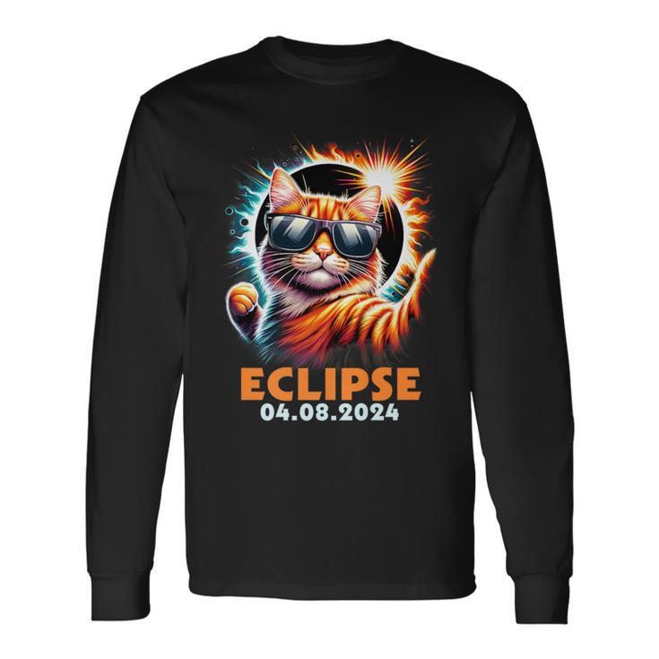 Eclipse 2024 Cat Taking A Selfie With Total Solar Eclipse Long Sleeve T-Shirt