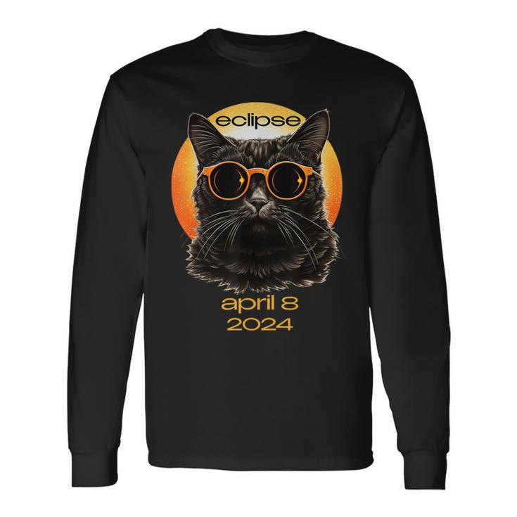 Eclipse Cat Graphic For April 2024 Eclipse Cat Lover Long Sleeve T-Shirt