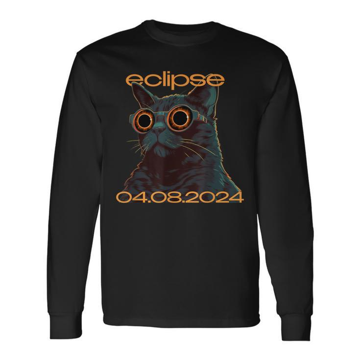 Eclipse Cat Graphic For April 2024 Eclipse Cat Lovers Long Sleeve T-Shirt