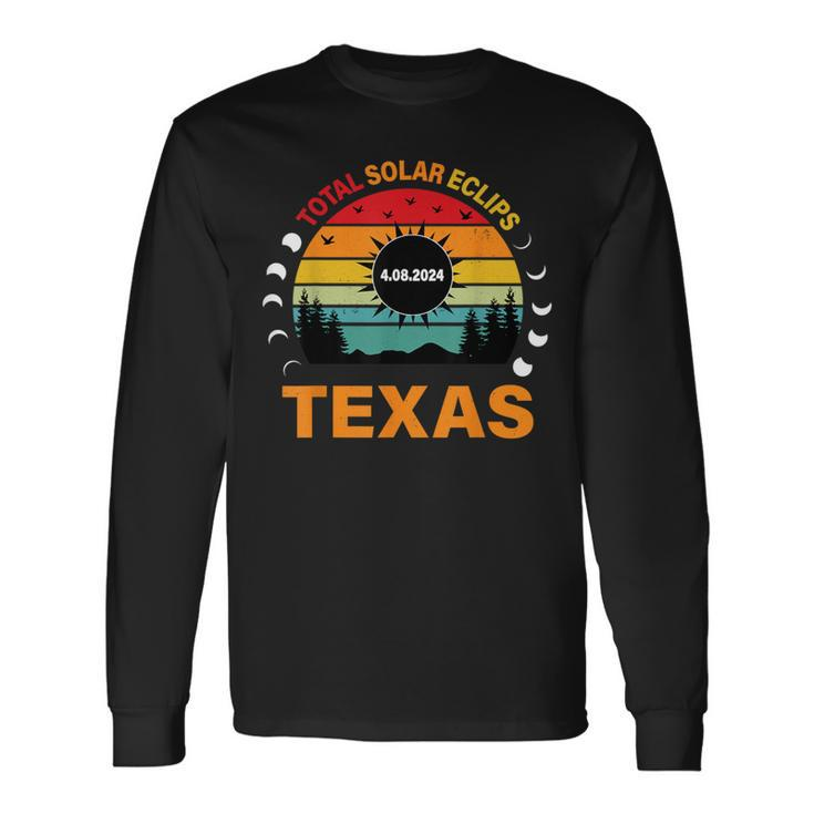 Eclipse Solar 2024 Texas Vintage Totality Texas Long Sleeve T-Shirt