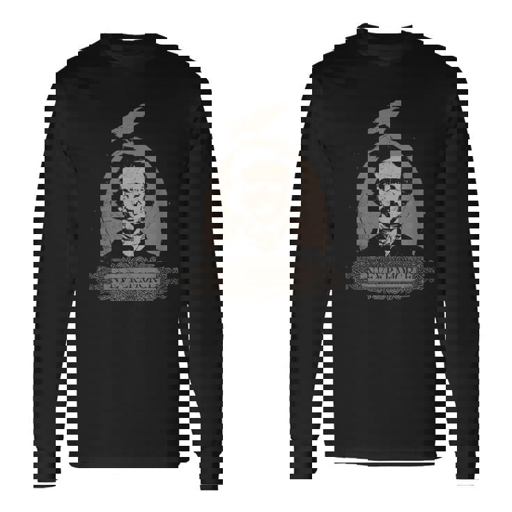 Edgar Allan Poe Cuervo Gótico Nunca Más Oculto Inglés Horror Camiseta de manga larga