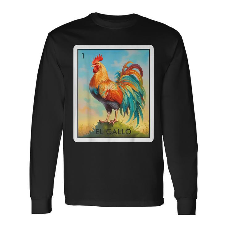 El Gallo Mexican Lottery Bingo Game Traditional Rooster Card Long Sleeve T-Shirt