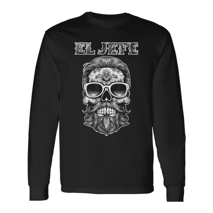El Jefe Sugar Skull Dia De Los Muertos Mexicain T-shirt à manches longues