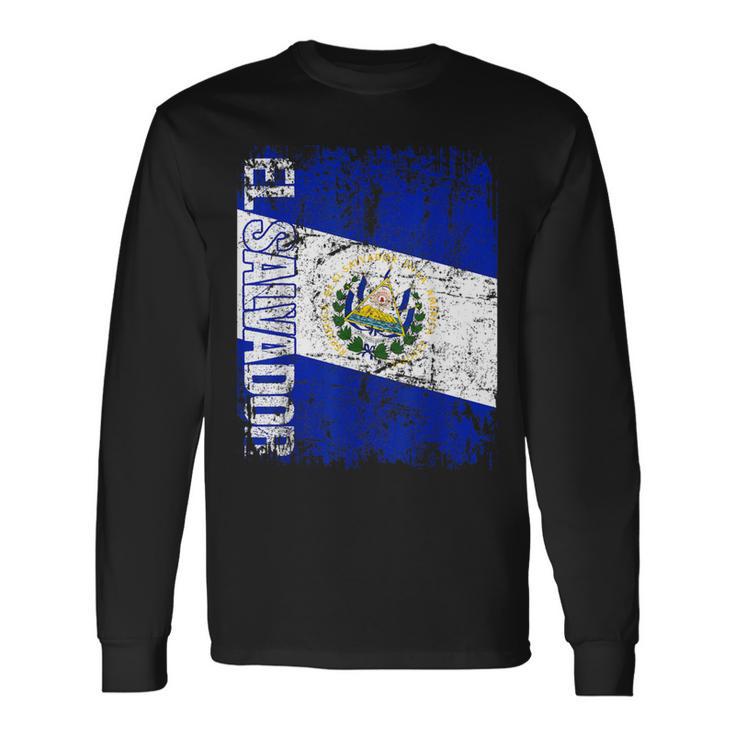 El Salvador Flag Vintage Distressed El Salvador Long Sleeve T-Shirt