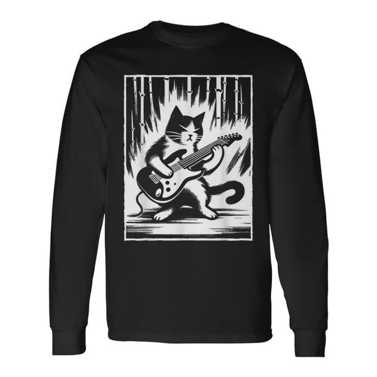 Electric Guitar Cat Rock Music Japan Style Cat Long Sleeve T-Shirt