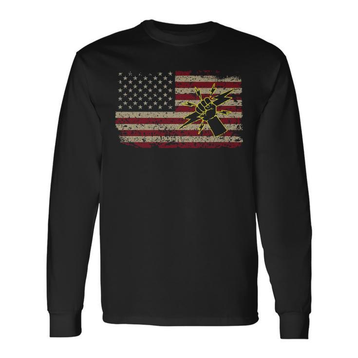 Electrician America Flag Patriotic Electricity Long Sleeve T-Shirt