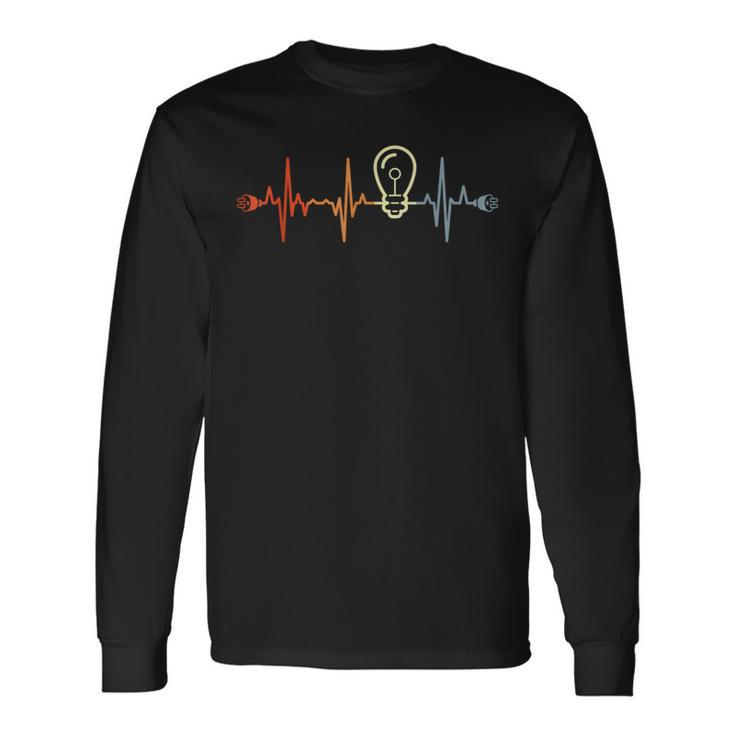 Electrician Heartbeat Electronics Technician Heart Line Langarmshirts Geschenkideen
