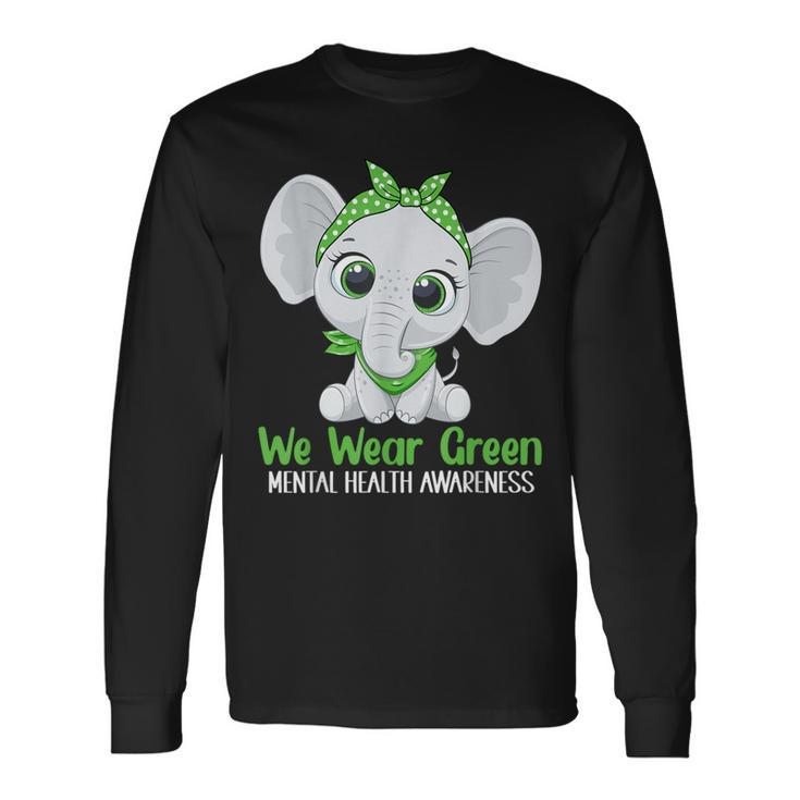 Elehant Mental Health Awareness Green Ribbon Long Sleeve T-Shirt Gifts ideas
