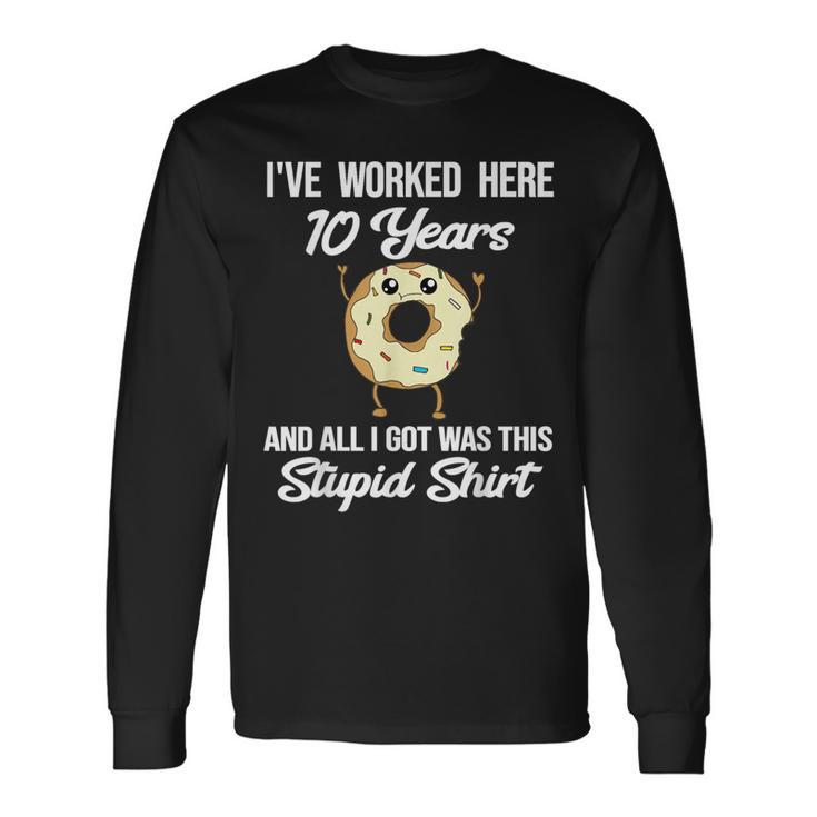 Employee Appreciation 10 Year Work Anniversary Donut Long Sleeve T-Shirt