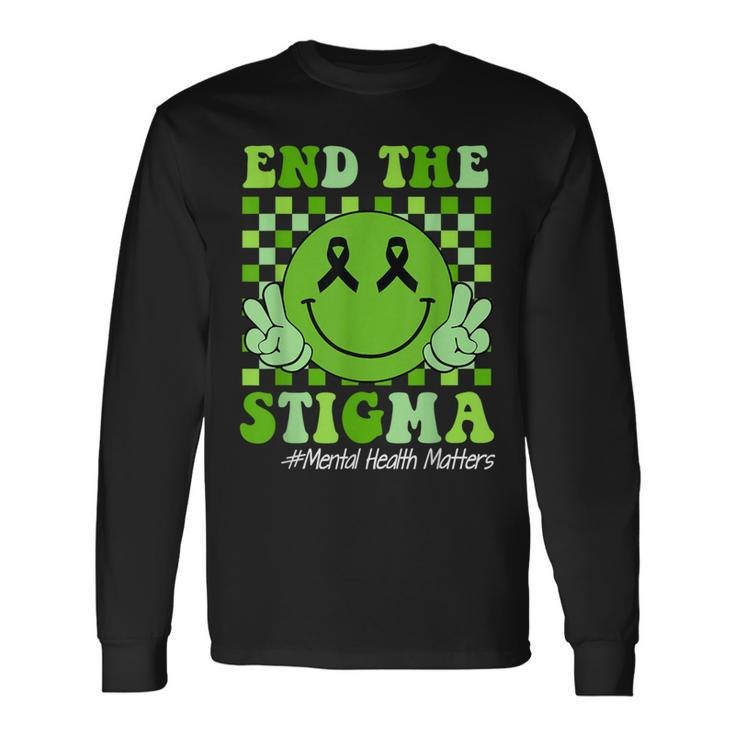 End The Stigma Mental Health Awareness Smile Face Green Long Sleeve T-Shirt