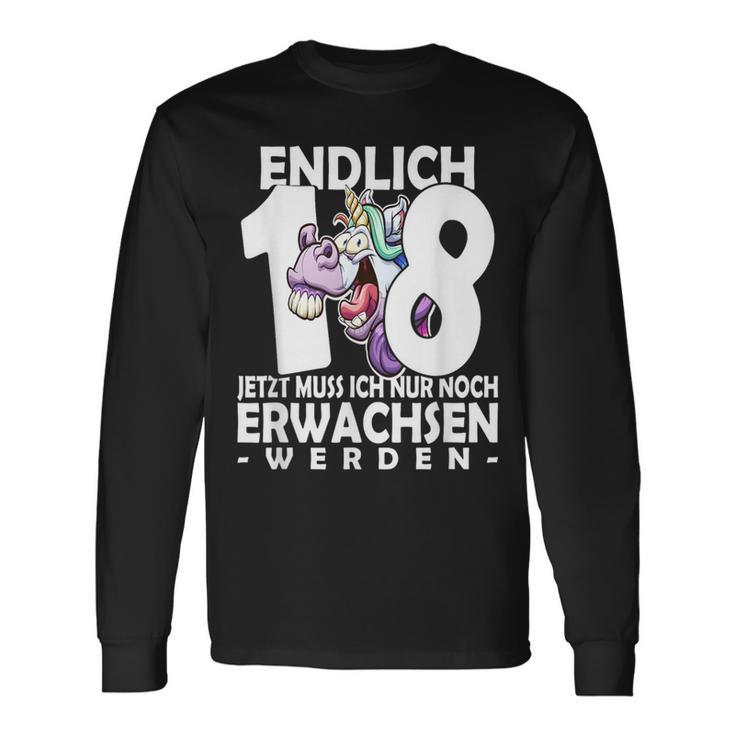 Endlich 18 Einhorn Langarmshirts - Humorvoller Aufdruck zum Erwachsenwerden Geschenkideen