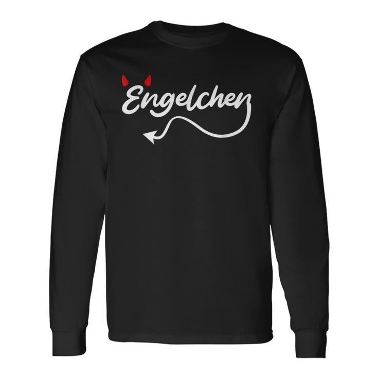 Engelchen Schriftzug Schwarzes Langarmshirts mit Herzmotiv, Liebe Design Geschenkideen