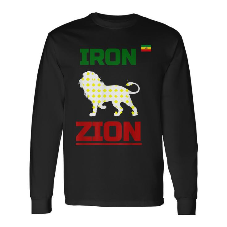 Ethiopian Flag In Heart Iron Lion Zion Rasta Flag Long Sleeve T-Shirt
