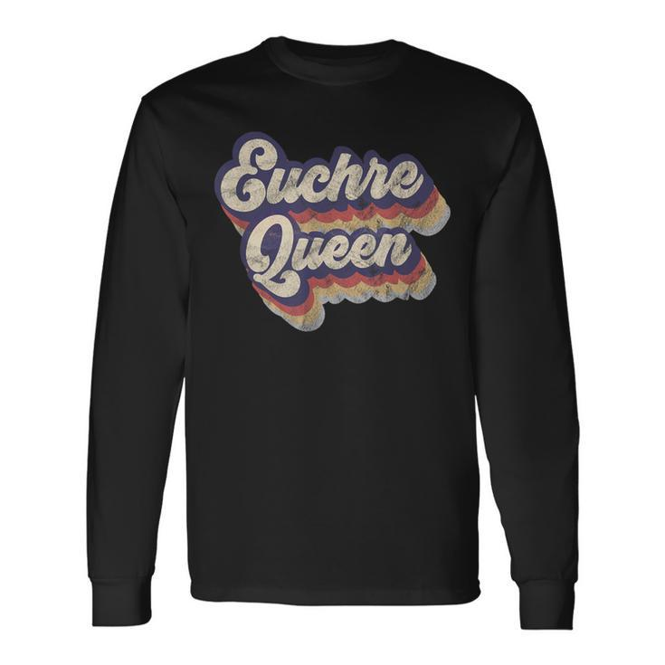 Euchre Queen Euchre Card Game Player Vintage Euchre Long Sleeve T-Shirt