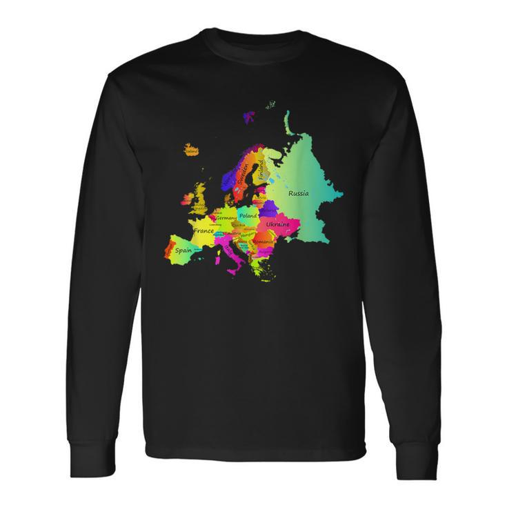 Europe Map With Boundaries And Countries Names Long Sleeve T-Shirt