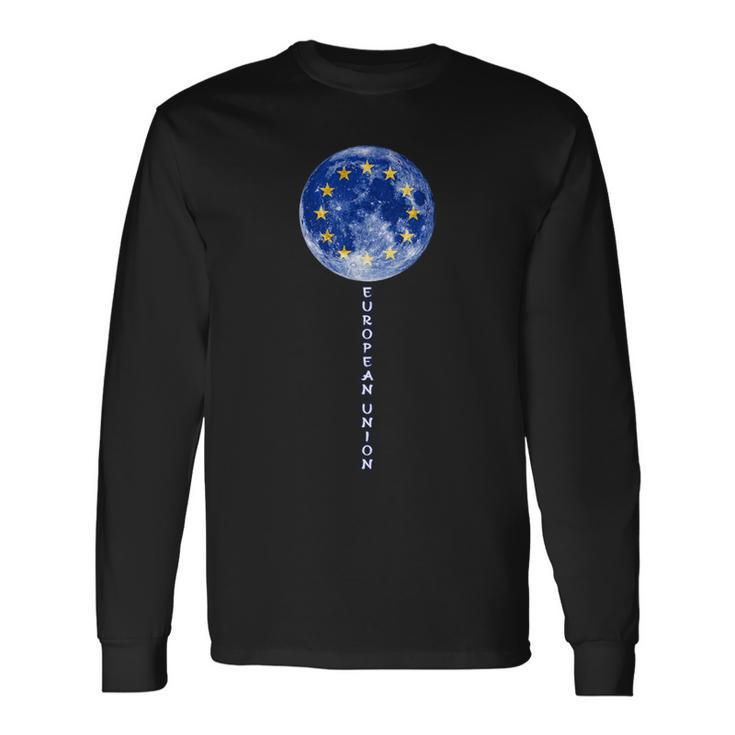 European Union Moon Pride European Union Flag Eu Souvenir Long Sleeve T-Shirt Gifts ideas