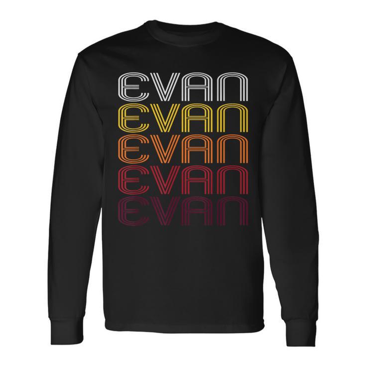 Evan Retro Wordmark Pattern Vintage Style Long Sleeve T-Shirt