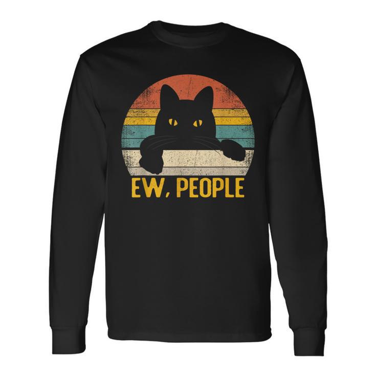 Ew People Black Cat Retro Cat Lover Long Sleeve T-Shirt