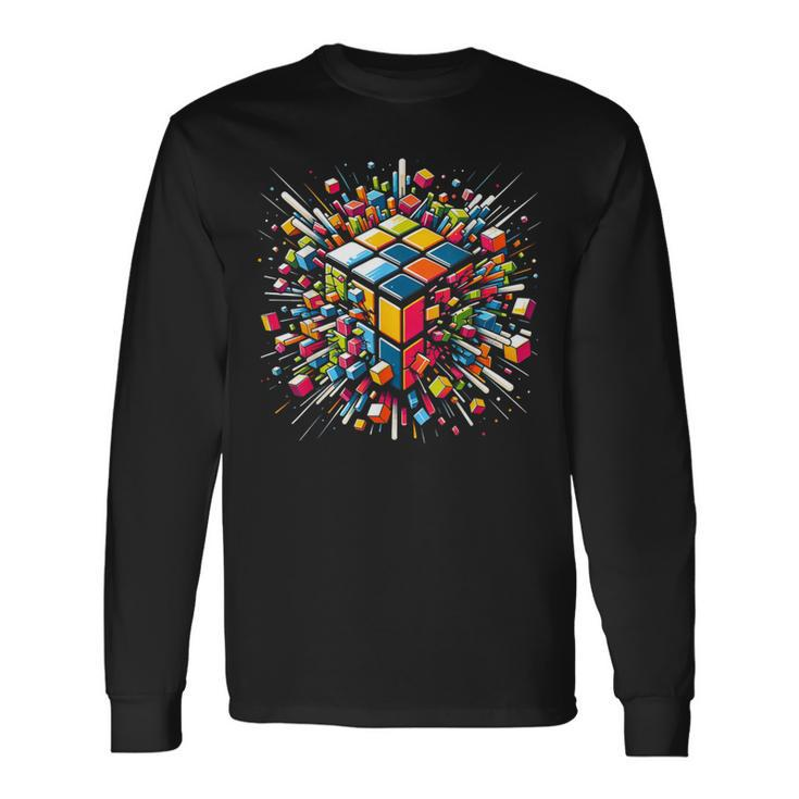 Exploding Cube Speed Cubing Puzzle Master Long Sleeve T-Shirt