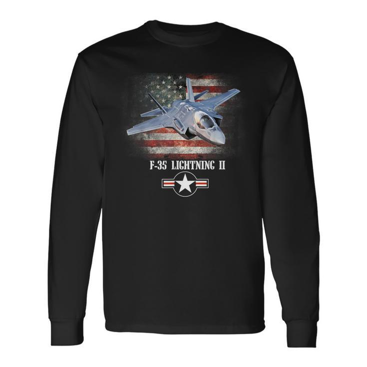 F-35 Lightning 2 Us Flag Proud Air Force Military Veteran Long Sleeve T-Shirt