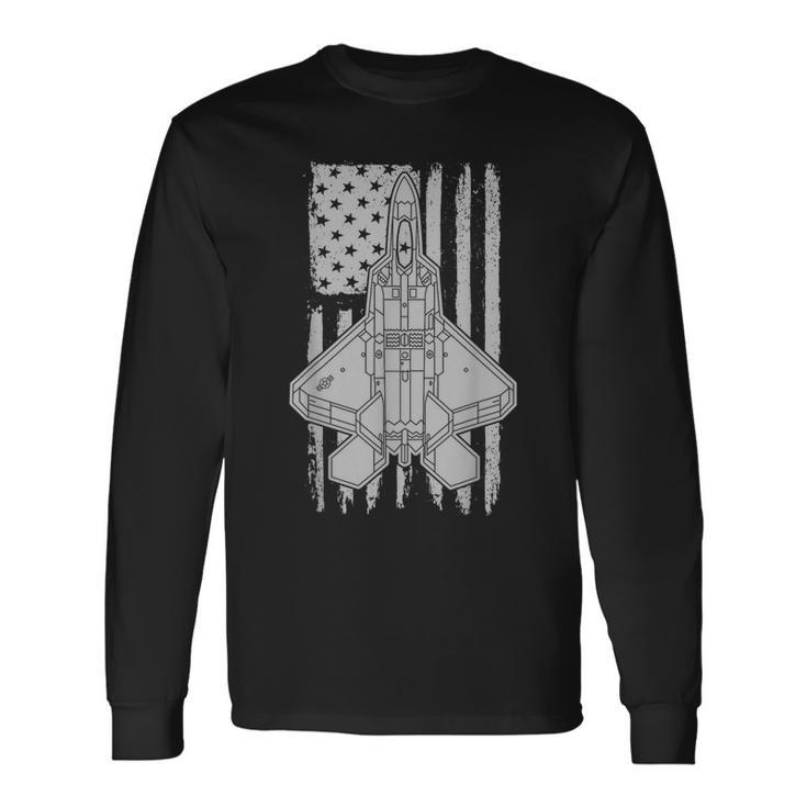 F22 Raptor Fighter Jet Airplane American Flag F22 Long Sleeve T-Shirt