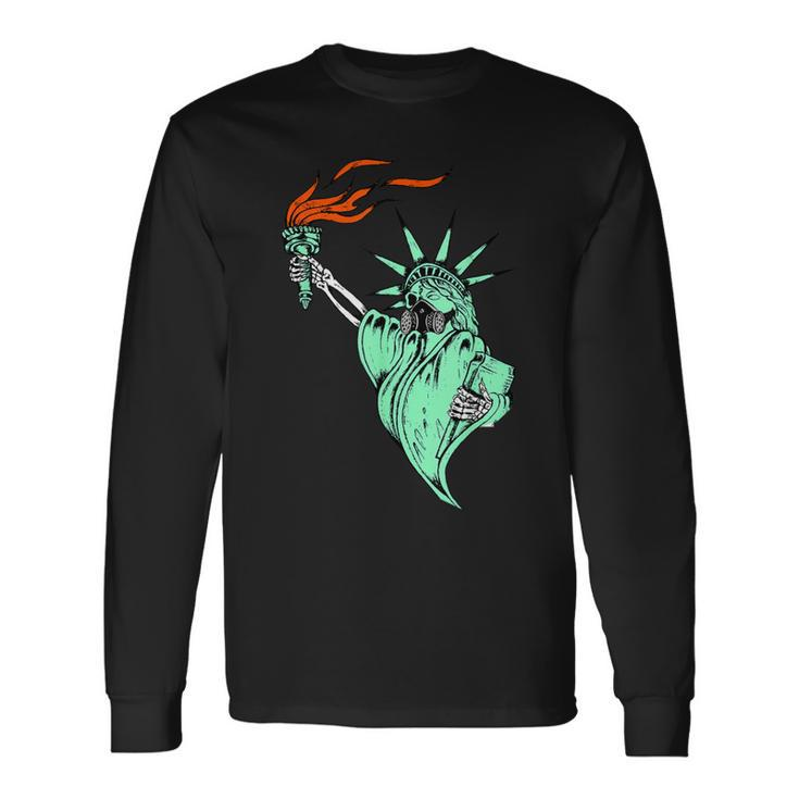 Face Gas Mask Statue Of Liberty Freedom Political Humor Long Sleeve T-Shirt
