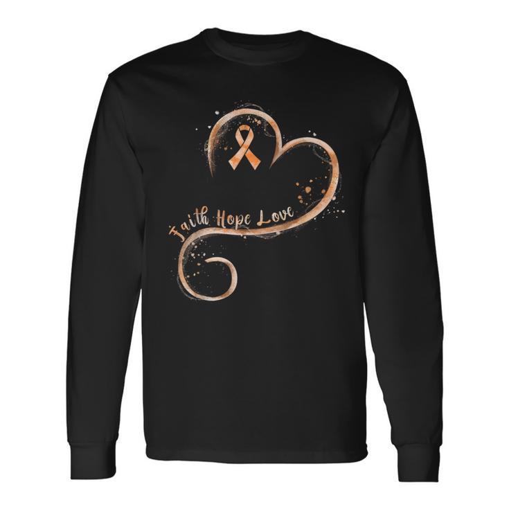 Faith Hope Love Peach Ribbon Uterine Cancer Awareness Long Sleeve T-Shirt