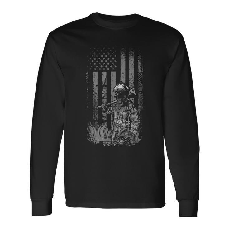 Fallen Fireman American Flag Thin Red Line Firefighter Top Long Sleeve T-Shirt Gifts ideas