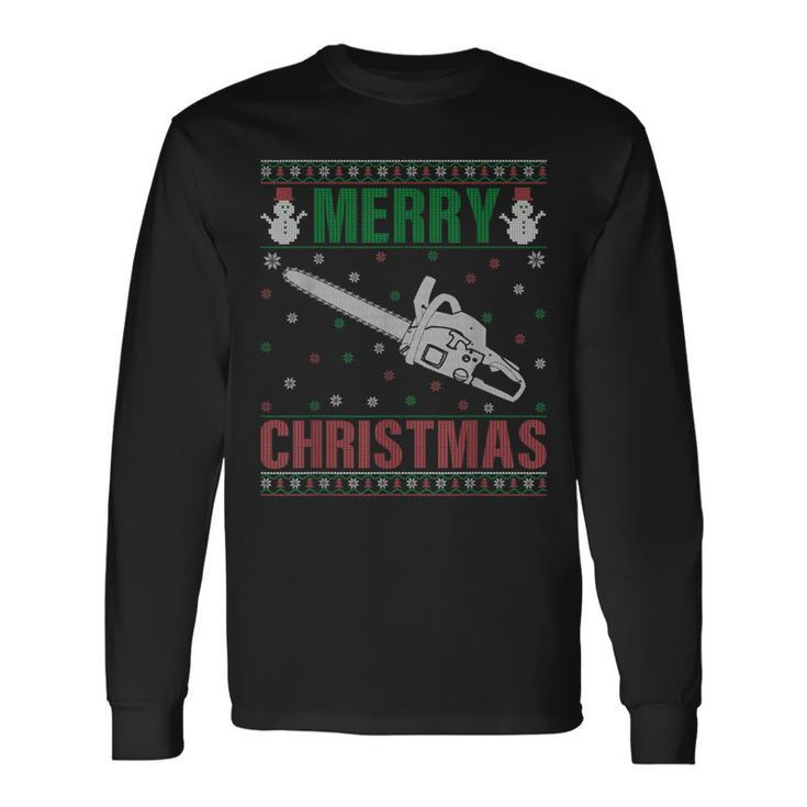 Family Xmas Pajamas Matching Chainsaw Ugly Christmas Long Sleeve T-Shirt