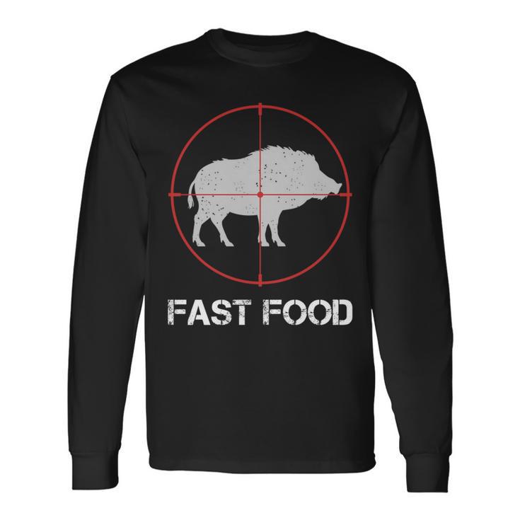 Fast Food Wildschweinjagd Lustige Tierwelt Jäger Papa Langarmshirts Geschenkideen