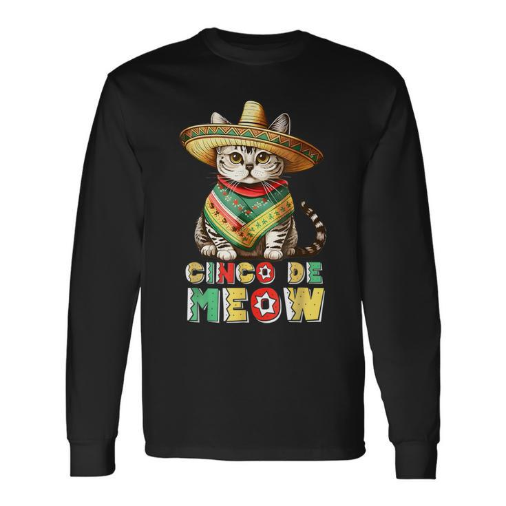 Feliz Cinco De Meow Mexican Cat Fiesta 5 De Mayo Long Sleeve T-Shirt