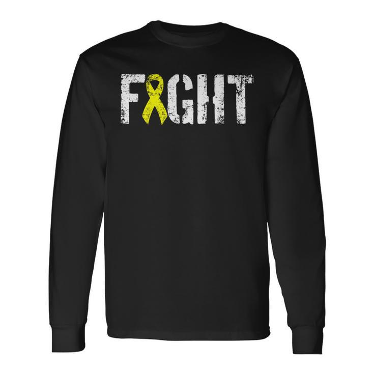 Fight Cancer T Bone Cancer Awareness Yellow Ribbon Long Sleeve T-Shirt