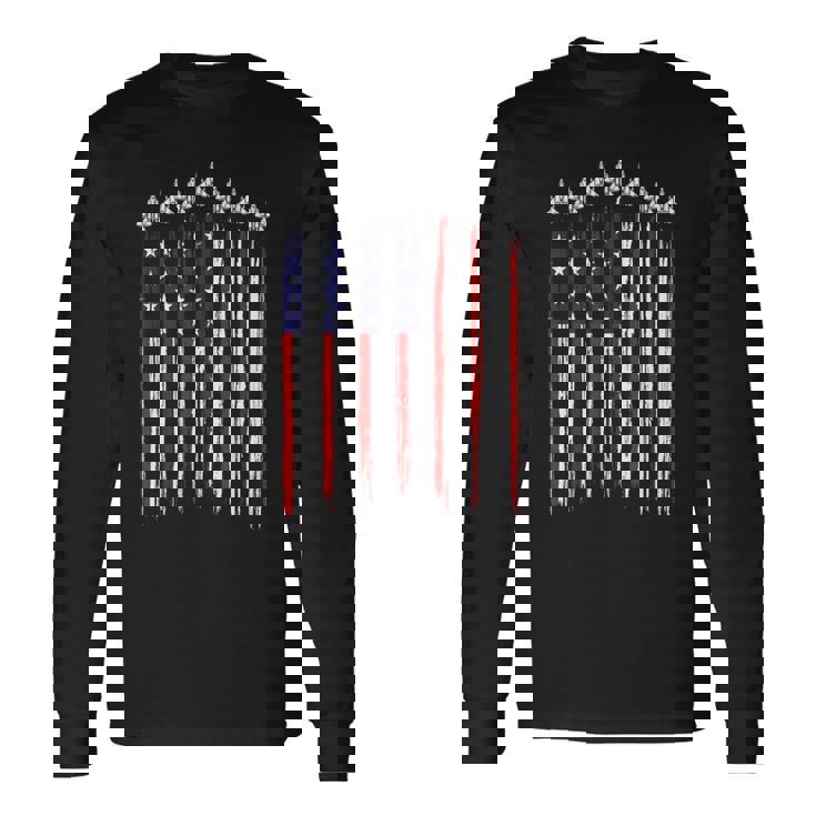 Fighter Jet Airplane American Flag Patriotic 4Th Of July Men Long Sleeve T-Shirt
