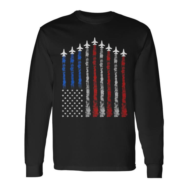 Fighter Jet Airplane Usa Flag 4Th Of July Patriotic Long Sleeve T-Shirt
