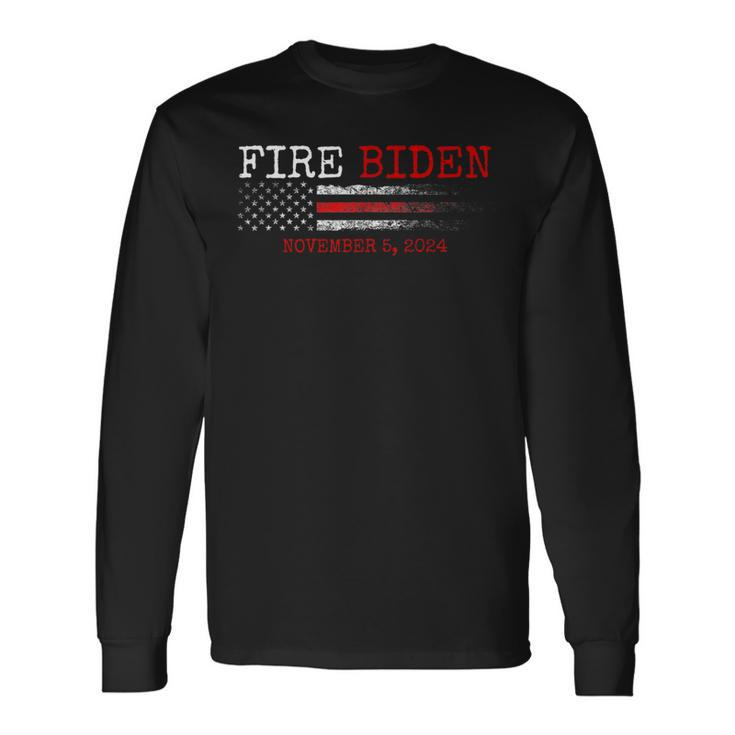 Fire Biden Elect Trump President 2024 Vintage American Flag Long Sleeve T-Shirt Gifts ideas