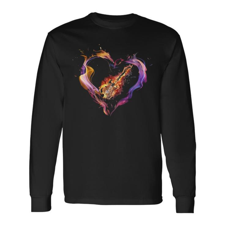Fire Guitar In Heart Long Sleeve T-Shirt