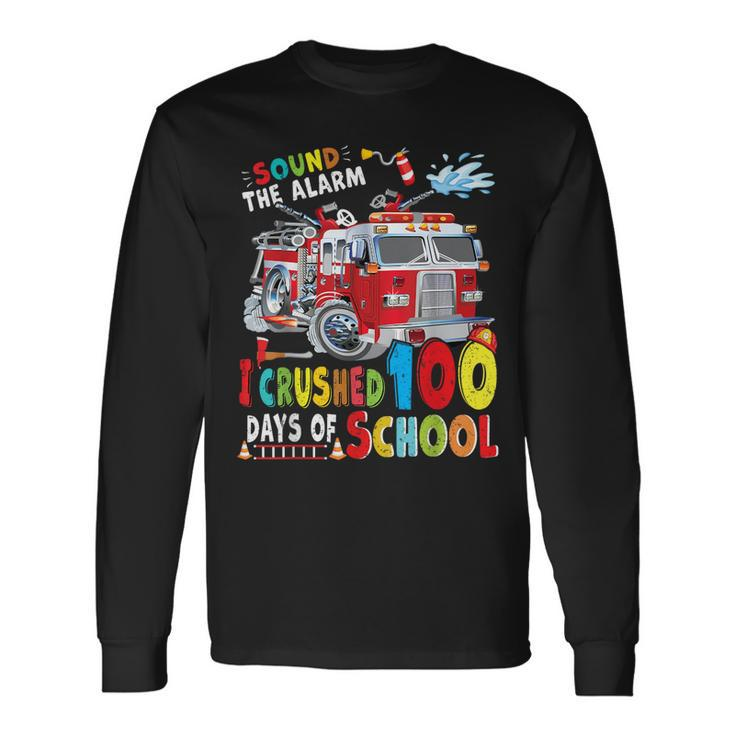 Fire Truck I Crushed 100 Day Of School Outfit Teachers Boys Long Sleeve T-Shirt